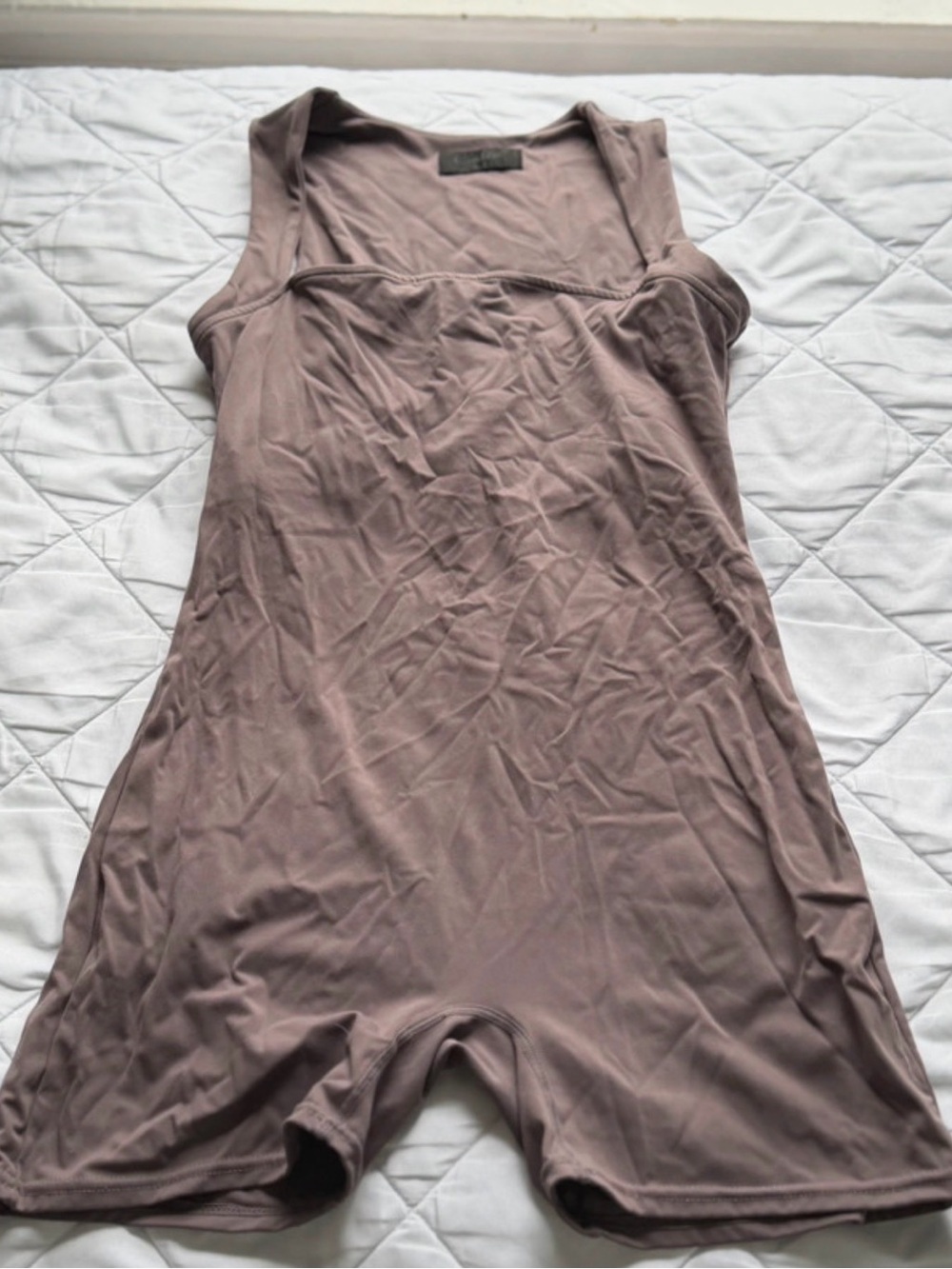 Sleeveless Square-Neck Bodysuit Romper in Mauve Taupe